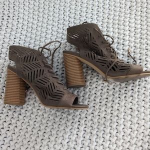 Just Fab heels, suade like, taupe, size 9